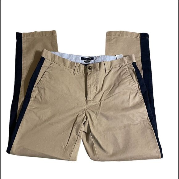 Tommy Hilfiger Camel Custom Fit Chino with navy stripe - Picture 1 of 8